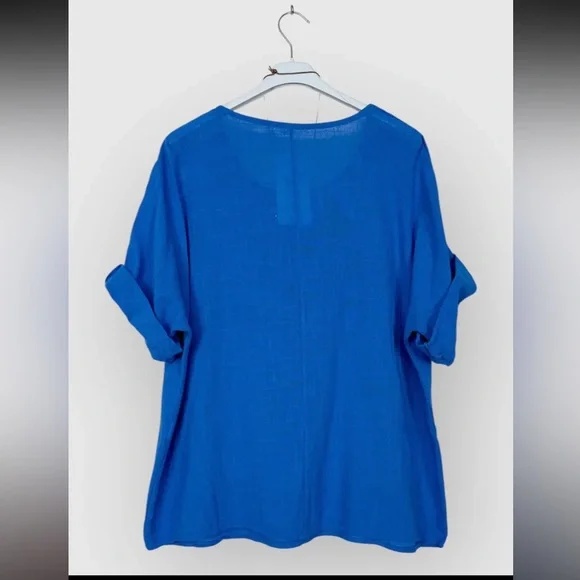 Made in Italy Cotton Linen Tunic Top With Necklace - Picture 2 of 2
